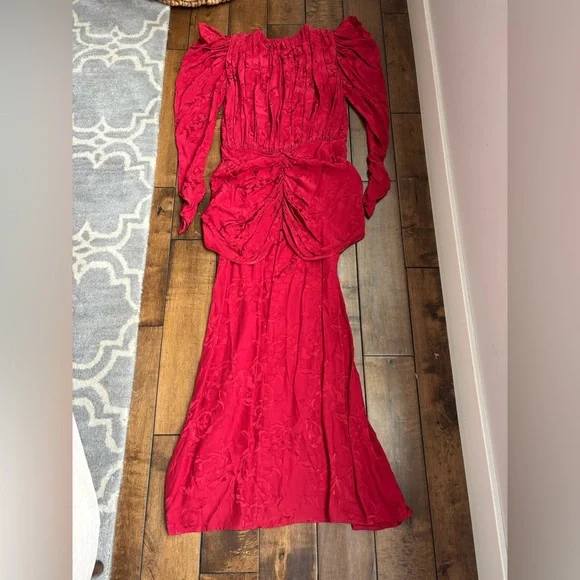 Attico Size 42 (size 6) Red Jacquard Ruffle Maxi Dress - Picture 4 of 11